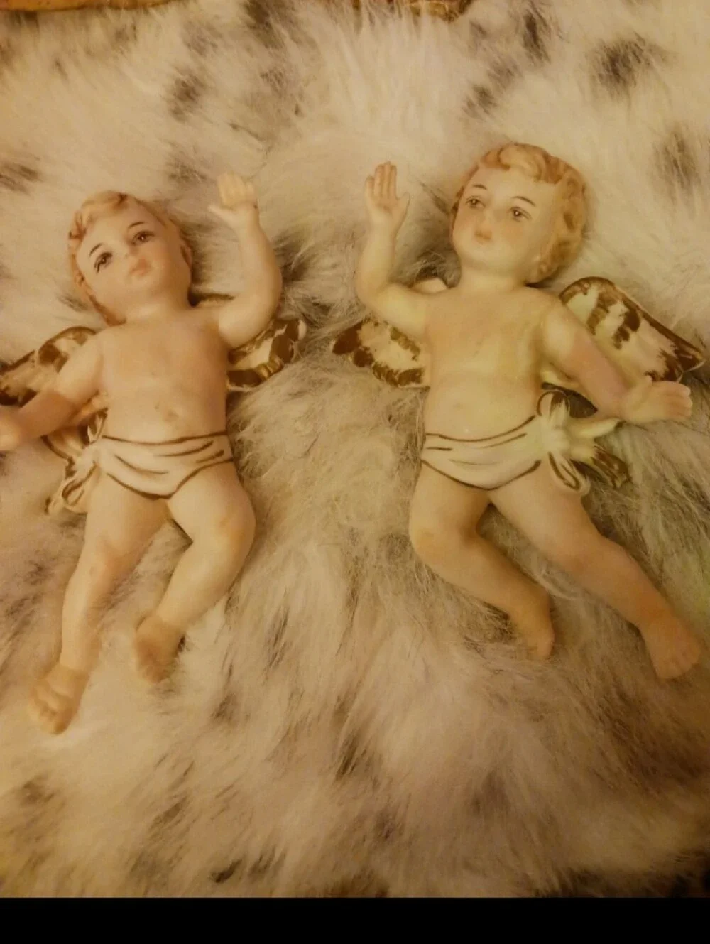 Hand-Painted Cherub Figurines in Cream and Brown - Decorative Home Accent